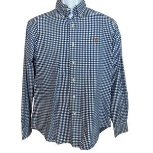 Ralph Lauren Button Down Dress Shirt Medium Custom Fit Blue White Plaid Gingham